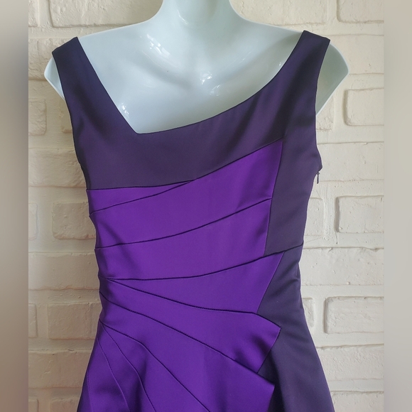 Karen Millen Satin Cocktail Dress Asymmetrical Ruffle Stretch Rich Purple - Picture 13 of 16